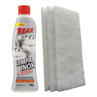 Imagem de Limpa Inox Reax Nobel Cremoso 400g + 03 Und Fibra Branca - Brinox