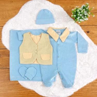 Imagem de Saída Maternidade Menino Kit 05 Peças Roupas de Bebê - Girassol Enxova