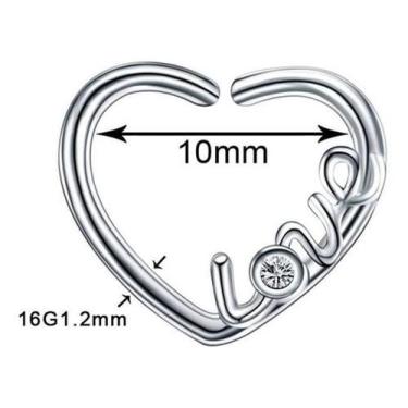 Imagem de Piercing Daith Coração Prata Love Pedra Zirconia 10 Mm - De Castro Joi