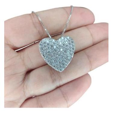 Imagem de Colar Corrente Pedra Zirconia Coração Semijoia Banho D Rodio - De Cast