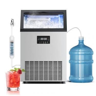 Imagem de Máquina de Gelo Comercial Lioncho 68 kg/24H Aço Inoxidável Dupla Entrada Água Autolimpante 22,7 kg Armazenamento 110V