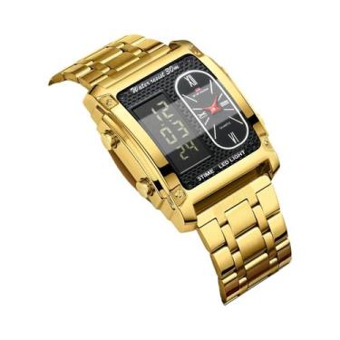 Imagem de Relógio Esportivo Masculino Quadrado Com LED, Aço Inoxidável, À Prova 