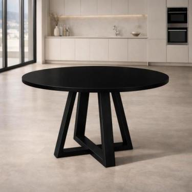 Imagem de Mesa De Jantar Redonda Tampo MDF Com Vidro Temperado Para 4 Cadeiras -