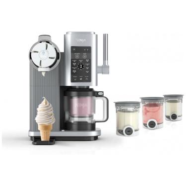 Imagem de Máquina de sorvete soft serve Ninja CREAMi Scoop & Swirl prata 13 programas 4 potes 2 em 1 473 ml modelo NC701.