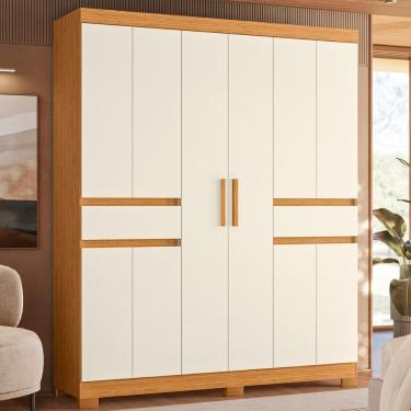 Imagem de Guarda Roupa Solteiro 10 Portas 2 Gavetas Cinamomo Mel Off White