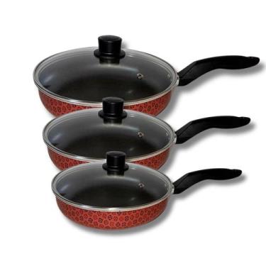 Imagem de Conjunto Frigideira Funda Rotoprint C Tampa 3 Peças 18 20 22, Vermelho