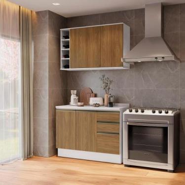 Imagem de Armário de Cozinha Compacta Garrafeiro 100% MDF 120cm Branco/Nogueira 