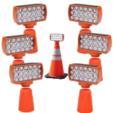 Imagem de Sinalizador Viario Solar Kit 6 Duas Cores Cone Alerta Noturna Obra Rodovia Seguranca Alerta Estrada Avenida Transito
