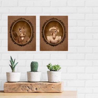 Imagem de Kit 2 Placas Decorativas Casal Esquilo 18x27cm