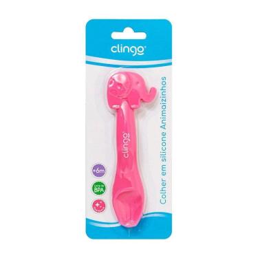 Imagem de Colher Em Silicone Premium Elefante Rosa Seguro Para As Gengivas Do Bebê