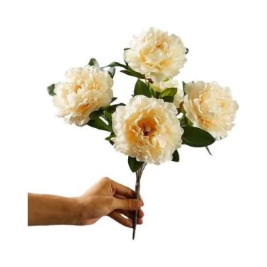 Imagem de Peônias De Seda Brancas Flores Artificiais 5 Cabeças Buquê Decoração D