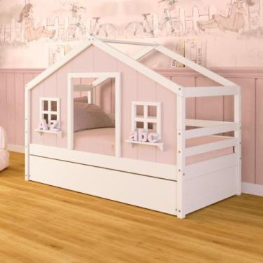 Imagem de Bicama Casinha Dos Sonhos Madeira Maciça Rosa/ Branco Megamobilia - Me