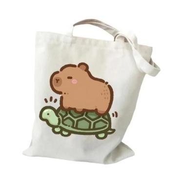 Imagem de Bolsa de Ombro Feminina de Lona com Estampa de Capivara - Grande Capac