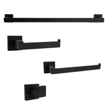 Imagem de Kit Acessórios Para Banheiro Quadrado Aço Inox Preto 4 Peças - KOKAY