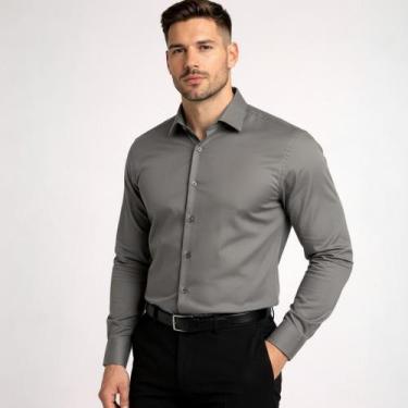 Imagem de Camisa Social Masculina Slim Premium Manga Longa - Volgue, Cinza, P