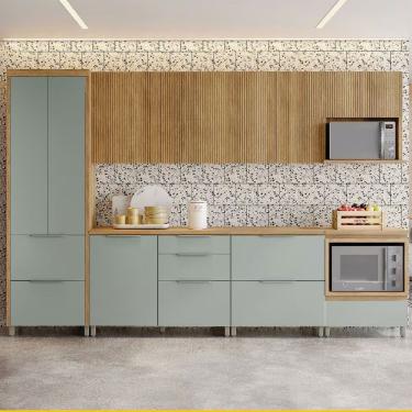 Imagem de Cozinha Completa Paris 9 Portas 7 Gavetas MDF 340 cm Verde Contemporânea com Nicho para...