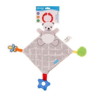 Imagem de Naninha Infantil Panda Cinza com Mordedor e Suporte para Chupeta Aconchegante em Tecido Macio Cinza