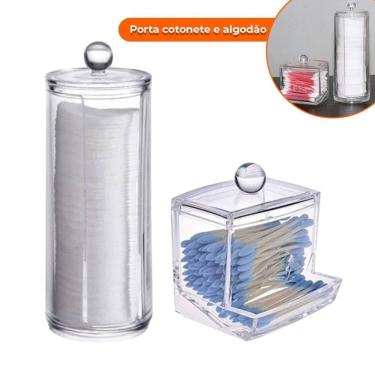 Imagem de Organizador para Algodão e Cotonetes Kit Porta Algodão e Cotonete em Plástico Acrílico Transparente com Tampa
