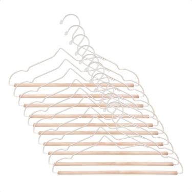 Imagem de Kit 50 Cabide Ferreiro com Barra para Organização de Roupas em Aço e Madeira, Funcional...