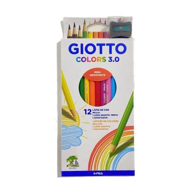 Imagem de Kit Lápis de Cor Giotto Colors 3.0 com 12 Cores Vibrantes, Grafite e Apontador para Uso Escolar Preto