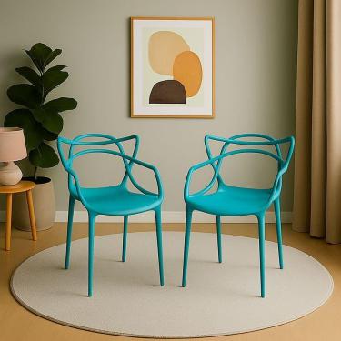 Imagem de Conjunto de 2 Cadeiras Allegra Estrutura em Plástico Turquesa para Casa e Escritório