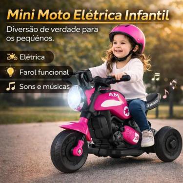 Imagem de Mini Moto Elétrica Infantil Rosa 6V Com Luz Som Motoquinha Criança - U