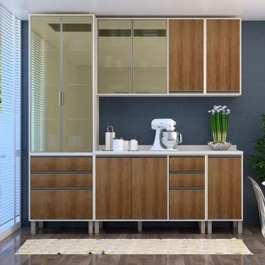 Imagem de Cozinha Compacta 5 Pçs Tampos E Vidro Reflecta 230cm Linea L Pátina Ff-avelã Ff