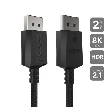 Imagem de Cabo Displayport Pdpn2-2 2.1 8K 60HZ com Largura de Banda 48 Gbit-s e Malha em Nylon Pcyes