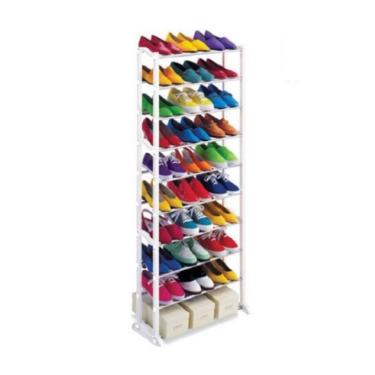 Imagem de Sapateira Vertical de Chão Gigante 10 Prateleiras para Até 30 Pares em PVC e Tubos de M...