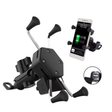 Imagem de Suporte para Celular OEM Suporte Garra Moto Universal com Carregador USB 5V 2A Entrada...