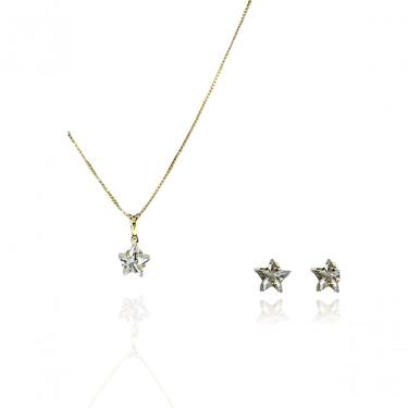 Imagem de Conjunto Estrelas Com Zircônia Banhado Em Ouro 18k [f027]