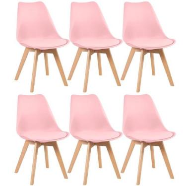 Imagem de Laraz Home Decor, Kit 6 Cadeiras Leda com Assento Estofado - Rosa clar