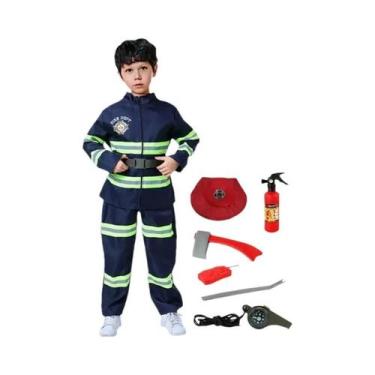 Imagem de Fantasia De Bombeiro Infantil Vermelha Com Faixas Refletivas, Conjunto