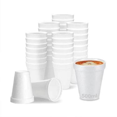Imagem de 120 copos Térmico de Isopor 500ml Descartável Branco Liso - Kínesis