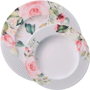 Imagem de Conjunto de Pratos Ornatta 8 Peças Raso e Fundo em Porcelana Estilo Clássico para Uso D...