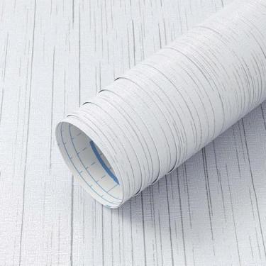 Imagem de Micpolo Papel de parede moderno descascar e colar papel de contato de grão de madeira branca para armários papel de parede autoadesivo neutro para quarto 43,9 cm x 299,7 cm