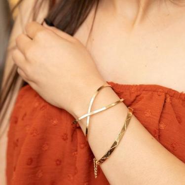 Imagem de Bracelete Duplo com Design de X Folheado a Ouro 18k - Maise
