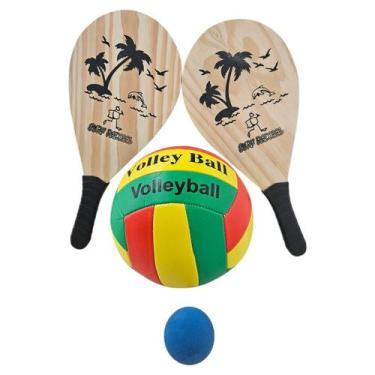 Imagem de Kit Raquete Frescobol Com Bola De Voleibol Brinquedo Praia Cor:Raquete