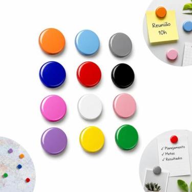 Imagem de 72 Imãs Magnéticos Coloridos P/ Painel, Recados, Geladeira e Superfici