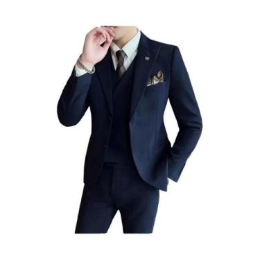 Imagem de Elegante Terno Slim Fit Rosa De 3 Peças Para Homens, Colete, Calças, B