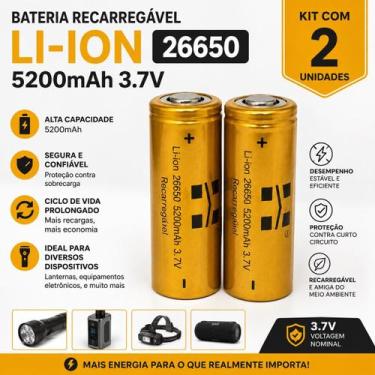 Imagem de Kit 2 Baterias Recarregáveis 26650 LiIon 5200mAh 3.7V Alta Capacidade 