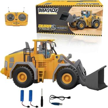 Imagem de Carregadeira de Controle Remoto Brinquedo Infantil 2.4GHz Recarregável Amarelo com Luzes LED e Rotação 360 graus