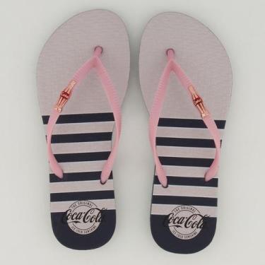 Imagem de Chinelo Coca Cola Metallic Straps Feminino Marinho E Rosê - Coca-Cola