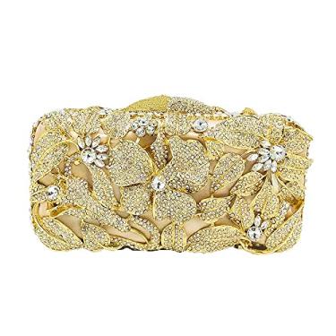 Imagem de Bolsa feminina elegante de cristal para noite e festa de casamento com strass, Ouro 7, Small