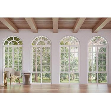 Imagem de Yeele Pano de fundo de janela de faixa francesa 3 x 2,4 m para escritório de negócios sala de estar sofá piso de madeira fotografia fundo interior quarto moderno apartamento vídeo conferência Photo Studio adereços