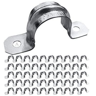 Imagem de (Pacote com 50) AP-10451, tira de tubo de encaixe de dois furos de 1,9 cm para instalação de conduítes EMT, reforço para força extra, metal galvanizado banhado a zinco, braçadeira de tensão para encaixe fácil