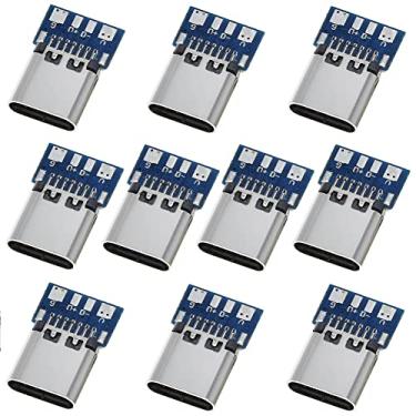 Imagem de ANMBEST 10 peças USB 3.1 tipo C conector 24 pinos fêmea tomada adaptador para soldar fio e cabo módulo de suporte 24P PCB