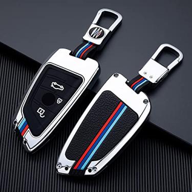 Imagem de Hacreyatu Chaveiro de liga de zinco para chave Fob Cover para B-MW G01 G02 G30 X1 X3 X4 X5 G05 X6 Série 7 G11 F48 F39 520 525 f30 118i 320i (prata, 3 botões)