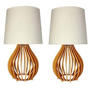 Imagem de 2 pçs Abajur gota Madeira Cúpula Tecido Vintage Mesa Skyshow (caramelo/bege)