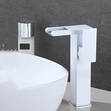 Imagem de Torneira de bacia preta de luxo com torneira alta e curta para banheiro com alça única de fluxo de água fria e quente, LED branco alto, China